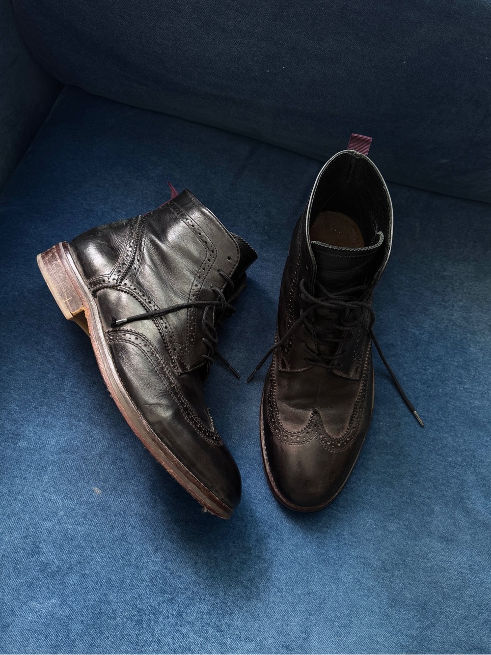 H BY Hudson Men Black Leather Laces Up Ankle Boots Size 42